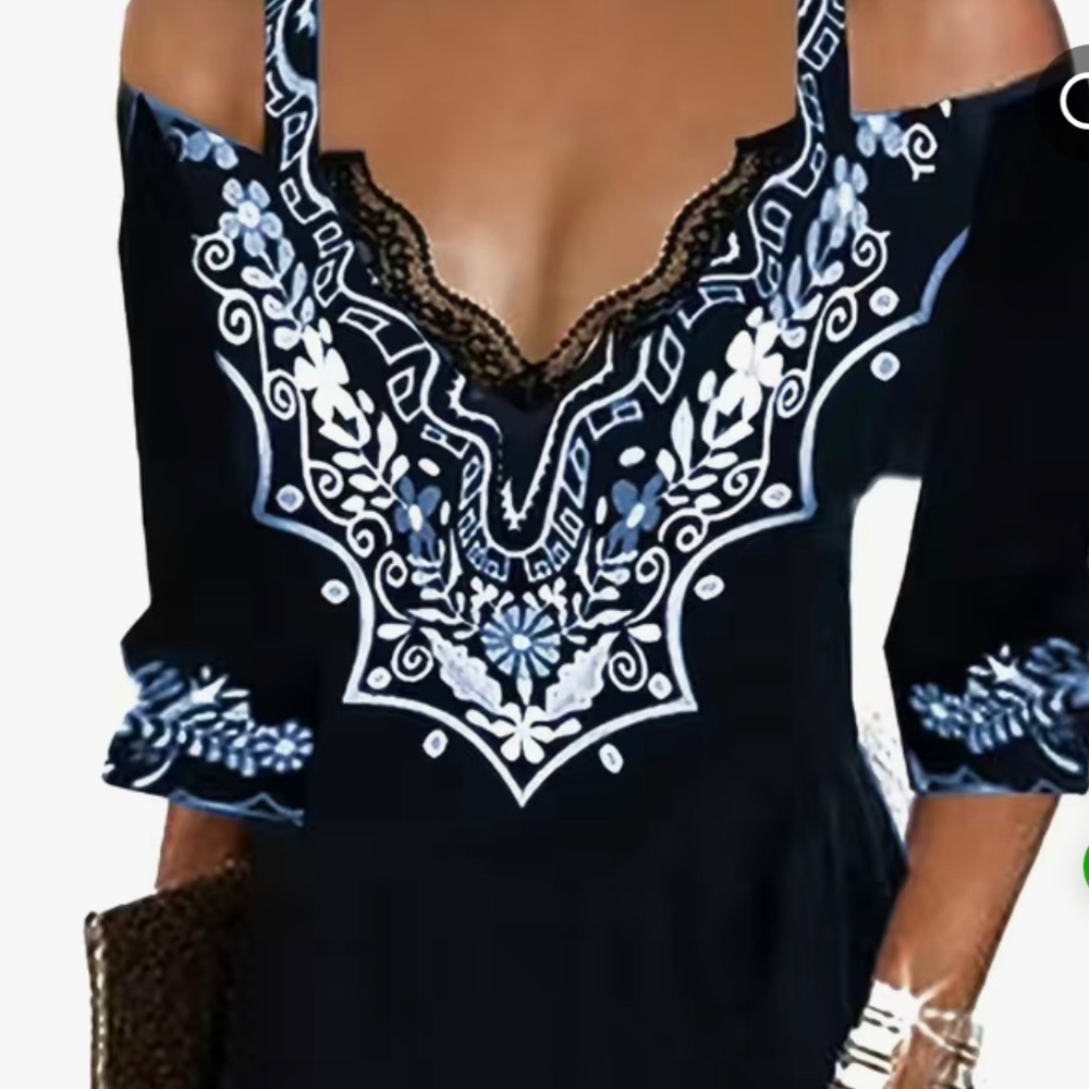 Casual  3/4 Sleeve V Neck Dress